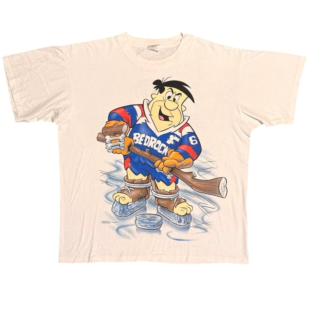 Vintage 1993 Fred Flintstone Bedrock Hockey Shirt Double Side Tennessee River XL